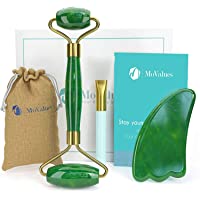 Rodillo de Jade Verde- Gua Sha y Pincel - Set de Masaje Facial en Piedra 100% Natural - Masajeador Anti Arrugas…